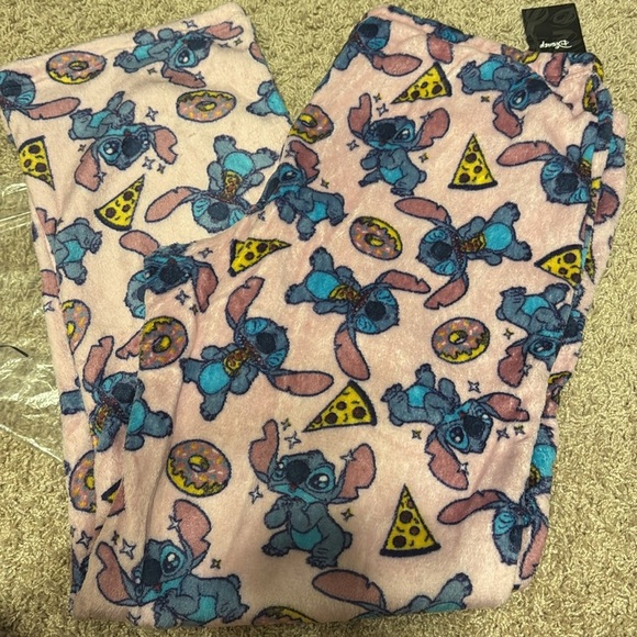 Disney Stitch Fuzzy Pizza Donut Sleep Fleece Pajama Pants Pink Sz Large NWT - Picture 4 of 4